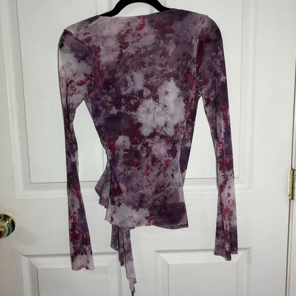 Sweet Pea Babydoll Top Women’s M V-Neck Purple Mesh Floral Faux Wrap Vintage Y2K - Picture 2 of 8